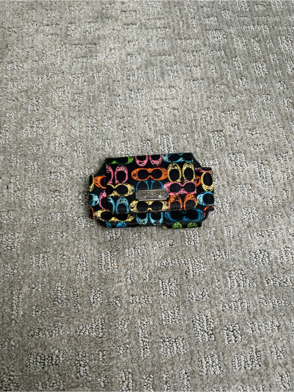 Coach Small Black/Multicolor Signature C Canvas & Patent Leather Phone Wallet